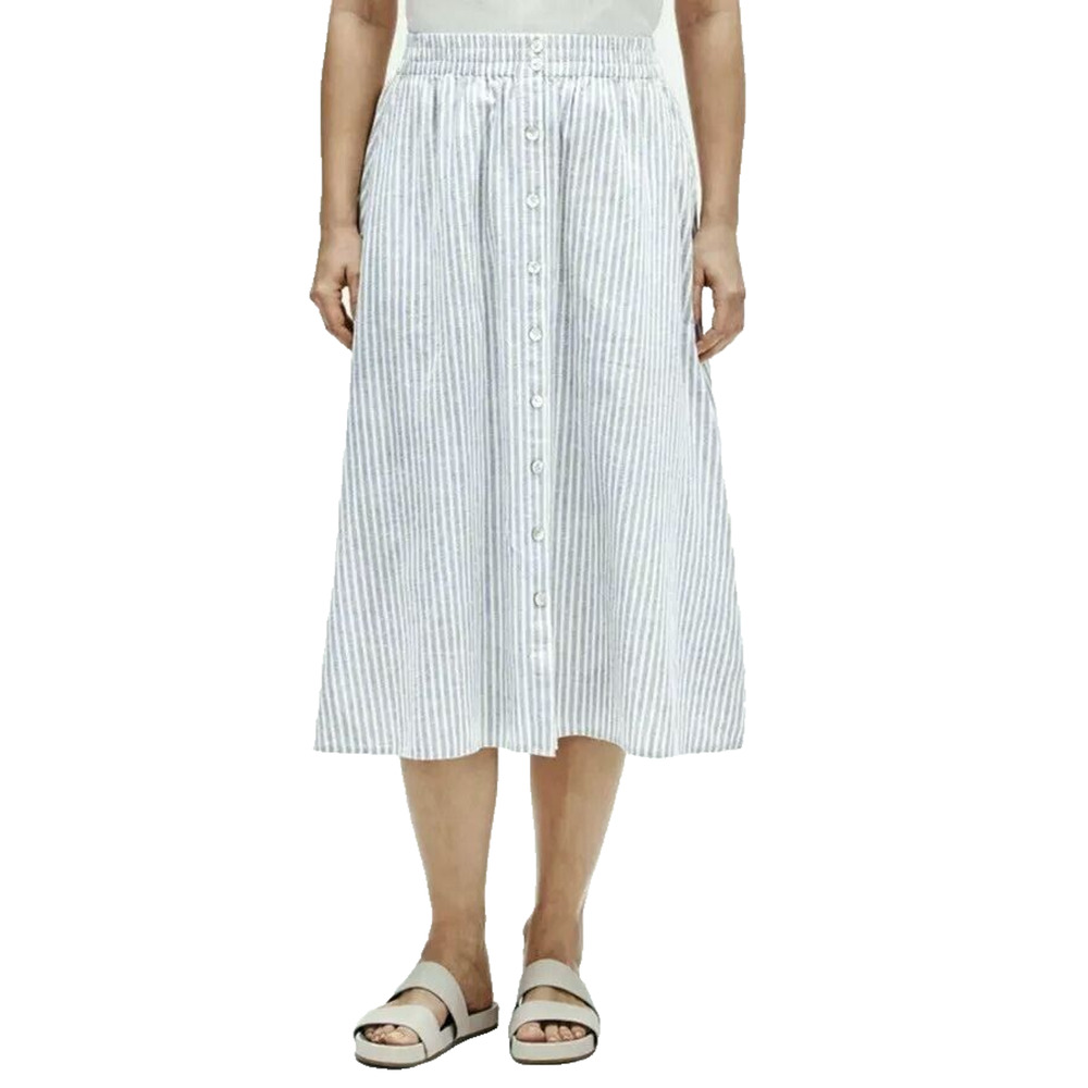 B5 NWT EILEEN FISHER Striped Hemp/Cotton Btn Front Full Length Skirt Sz XS $158 - Picture 2 of 5